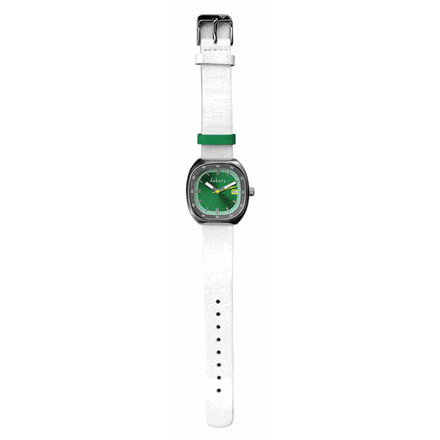 Dakota Watches Midsize Calendar, Green Dial, White Leather Band 3077-4