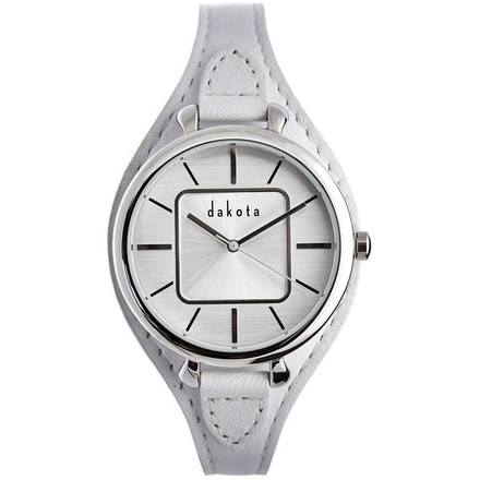 Dakota Watches Midsize Colorful Leather, Silver Dial, White Leather Band 3026-4