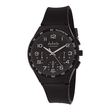 Dakota Watches Plastic Chrono, Black Dial/Case/Soft PV Strap, NO 2081-8