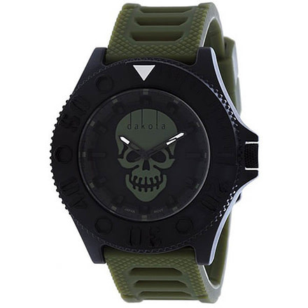 Dakota Watches Skull Fashion, Black Dial w/Green Skull,Green Silicone Strap, NO 4935-6