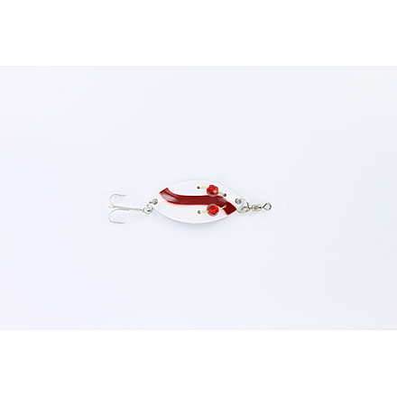 Dardevle Red Eye Spinning Wiggler Spoon, 2in, 1/4oz, White/Red Stripe, Nickel Back, 8441