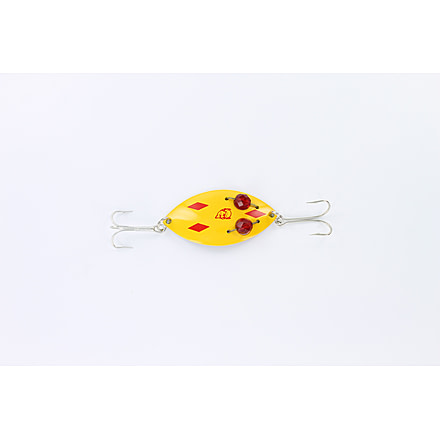 Dardevle Red Eye Wiggler Spoon 2 1/4in, 1/2oz, Yellow/Red Diamonds Brass Back, 8617