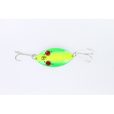 Dardevle Red Eye Wiggler Spoon 3in, 1oz, Chartreuse/Green Stripe Nickel Back, 8870