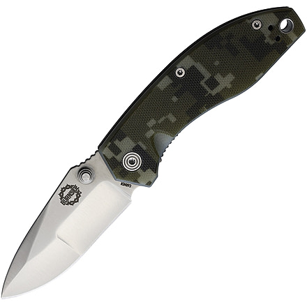 DMOS Burnside Satin Folding Knife, 3.63in Closed, 2.5in, Satin D2 Tool Steel Blade, Camo G10 Handle, KNIFE-BURN-C