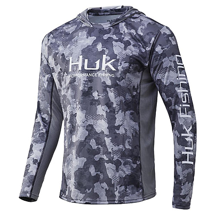 HUK Performance Fishing Icon X KC Refraction Camo Hoodie - Mens, Storm, Small, H1200287-039-S