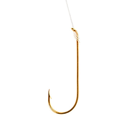Eagle Claw Aberdeen Snelled Hook,Offset,Down Eye,1x Long Shank,Plain Shank,Light Wire,Live Bait,Mono,7in,Gold 121H-1/0