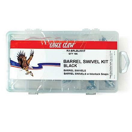 Eagle Claw Black Barrel Swivel Kit with 186 Pieces 4014205