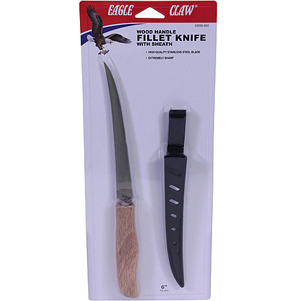 Eagle Claw Fillet Knife,6in Blade,Wood Handle 03050-002