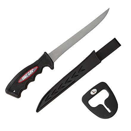 Eagle Claw Fillet Knife w/ Soft Handle,6.25in Steel Blade w/ Sheath and Sharpener ECK6