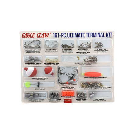 Eagle Claw Ultimate Terminal Kit, Hooks, Beads, Swivels Split Shot, Sinkers, Floats, Leaders, 161 Pieces, ECKWM-2