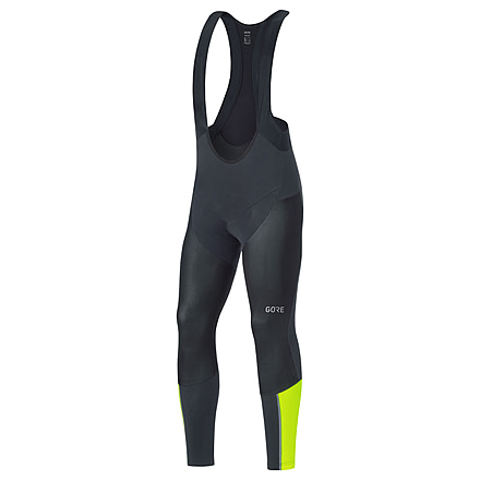 GOREWEAR Mens C7 Partial WINDSTOPPERR Pro Cycling Bib Tights+ in Black/Neon Yellow Medium Form fit Windproof 53E337DE, 100271-9908-L