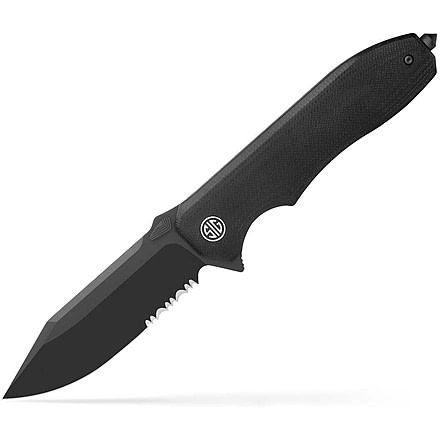 EIKONIC Knife Company Validus 3.78 Folding Drop Point Part Serrated Black PVD M390 Steel Blade, 4.76 Black Textured G10 Handle, VA9BBS