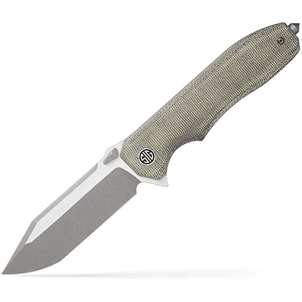EIKONIC Knife Company Validus 3.78 Folding Modified Tanto Plain Dark Acid Stonewash/Satin M390 Steel Blade, 4.76 Green Canvas Micarta Handle, VA9GT