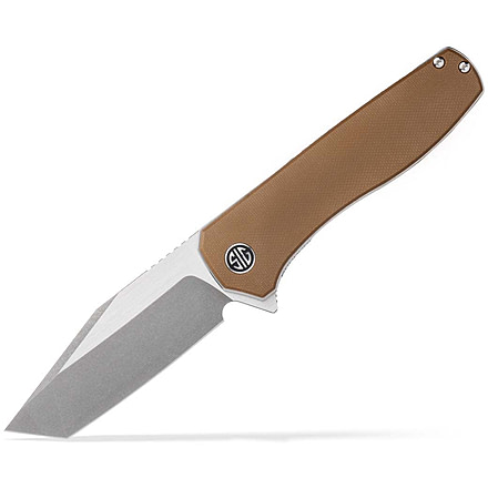 EIKONIC Knife Company Xiphos 3.40 Folding Modified Tanto Plain Dark Acid Stonewash/Satin Nitro-V Blade, 4.20 Coyote Brown G10 Handle, XI SBRN