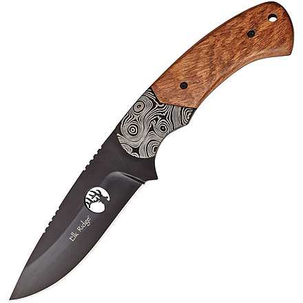 Elk Ridge Brown Knife, 8in Overall, 4in Black 3Cr13 SS Drop Point, Brown Pakkawood Handle, Brown Leather Sheath, ER-200-09BR