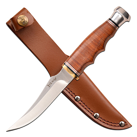 Elk Ridge Outskirt Fixed Blade Trailing Point Knife, 8Cr13 Stainless Steel, Clip Point, Brown, ER-200-28LBR