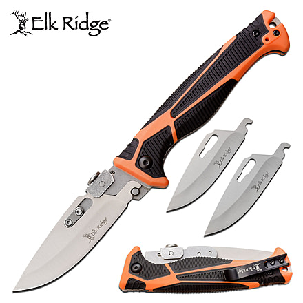 Elk Ridge Trek Changeable Folding Knife, 4 in, 5Cr15 Stainless Steel, Drop Point, Black/Orange, ER-TKFDR002