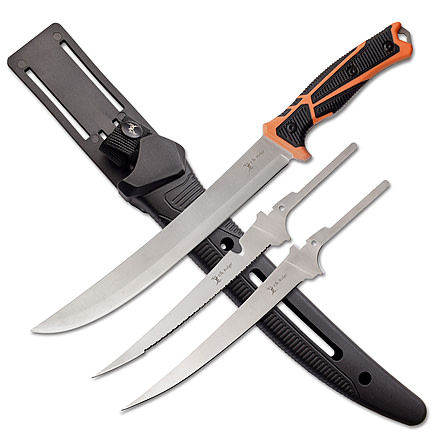 Elk Ridge Trek Interchangeable Fillet Knife Set, 5Cr15 Stainless Steel, Black/Orange, ER-TKFIX004