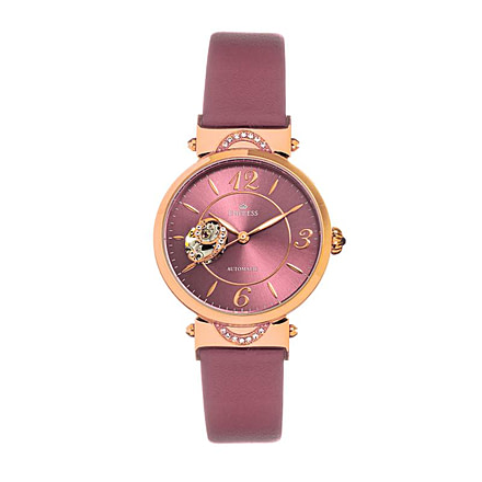 Empress Alouette Automatic Semi-Skeleton Leather-Band Watch, Pink - Womens, EMPEM3406