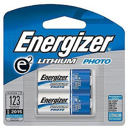 Energizer E2 Lithium Battery, 3 Volt, 123, Pack of 2, EL123APB2