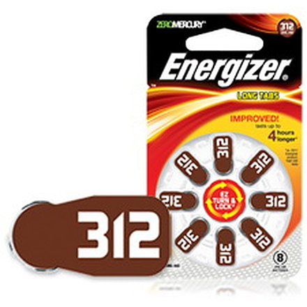 Energizer EZ Turn &amp; Lock Size 312 Hearing Aid Batteries, Pack of 8 AZ312DP-8