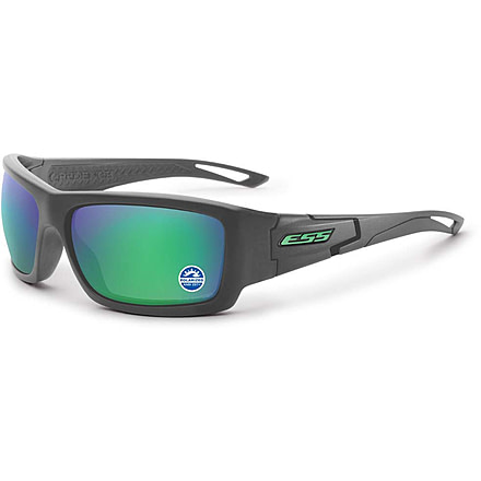 ESS Waterman Credence Sunglasses, Carbon Gray Frame, Polarized Mirrored Green Lens, Medium/Large, EE9015-18