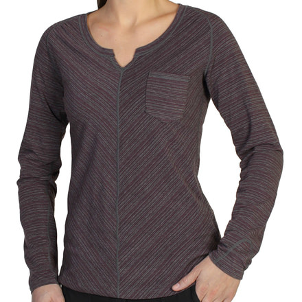ExOfficio Go-To Stripe Pocket Tee Long Sleeve - Women's -Antique/Dark Charcoal-X-Small