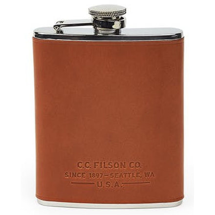 Filson Leather Wrapped Flask, Dark Tan, One Size, 11069201-Dark Tan-One Size