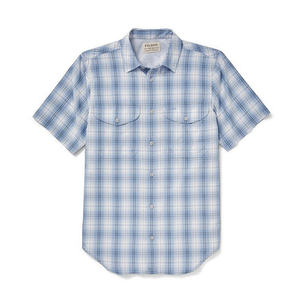 Filson Twin Lakes Sport Short Sleeve Shirt Mens, Sky/Ivory/Navy, Large, 20056028-SKY/IVORY/NAVY -L