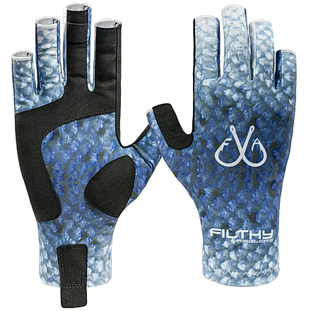 Filthy Anglers Fingerless Fishing Gloves, Scale Blue, Large/Extra Large, GV-SCALES-L