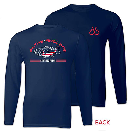 Filthy Anglers Patriotic Long Sleeve Fishing Shirt, Navy Blue, Small, TLS-PATNVY-S