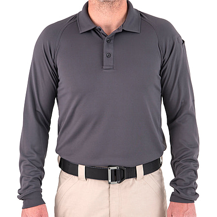 First Tactical Mens Performance Long Sleeve Polo T-Shirt, Asphalt, 2XL, 111503-015-XXL-EMB