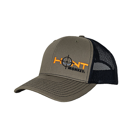 Fish Monkey Hunt Left Panel Embroidery Hat, Loden/Black, One size, HM801-LDBK