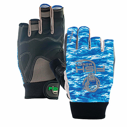 Fish Monkey The Crusher Half Finger Jigging Gloves, Blue Water Camo, M, FM15-BLWTRCAM-M