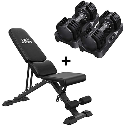 Flybird Fitness 25lb Weight Bench Dumbbells Bundle Set w/Waist Pad, 6840178278593