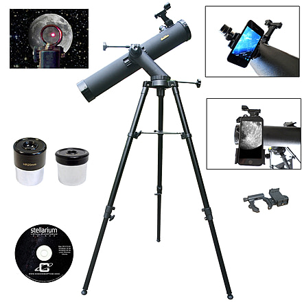 Galileo Astronomical Reflector Telescope and #G-SPA Smartphone Adapter, Black, 800x90mm, SS-80090TR