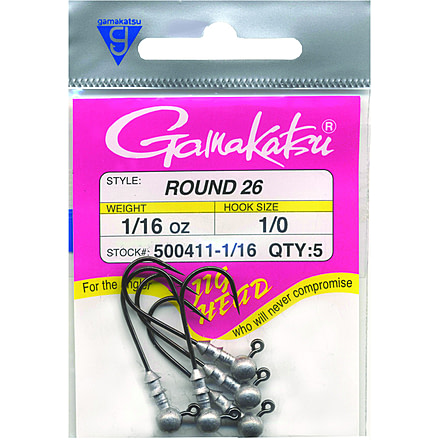 Gamakatsu Round 26 Jighead, 1/16oz, Nickel Silver Black, 1/0 Hook5 Pack, 500411-1/16