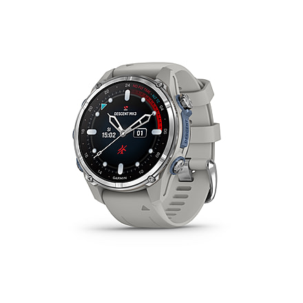 Garmin Descent Mk3 43mm, Stainless Steel with Fog Gray Silicone Band, 010-02753-03