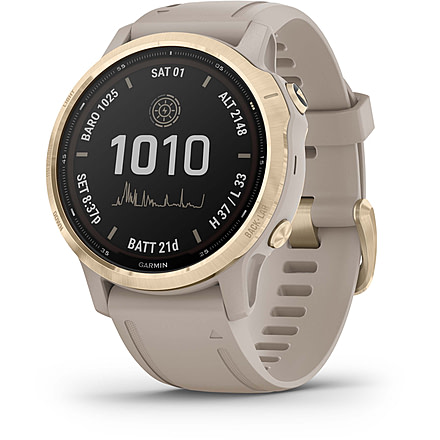 Garmin Fenix 6S Pro Solar Watch, Light Gold w/ Light Sand Band, 010-02409-10