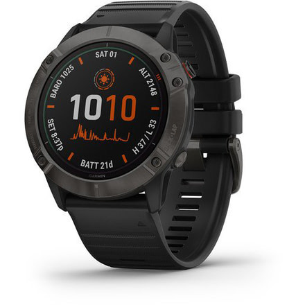 Garmin Fenix 6X Pro Solar Multisport GPS Smartwatch, Ti Carbon Gray DLC w/Black Band, 010-02157-20