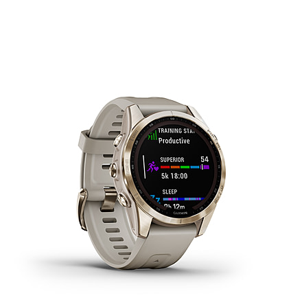 Garmin Fenix 7S Sapphire Solar Watch, Cream Gold Titanium Case, Sand Band, 010-02539-20