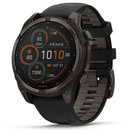 Garmin fenix 8 Sapphire Solar Edition 47mm GPS Watch, Carbon Gray DLC Titanium with Black/Pebble Gray Silicone, 010-02906-10