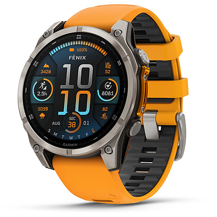 Garmin fenix 8 AMOLED 47mm GPS Watch, Sapphire, Titanium with Spark Orange/Graphite Silicone Band, 010-02904-10