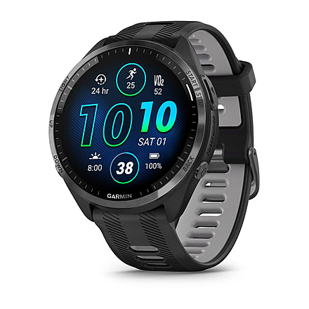 Garmin Forerunner 965 Watch, Carbon Gray DLC Titanium Bezel w/ Black Case and Black/Powder Gray Silicone Band, 010-02809-00