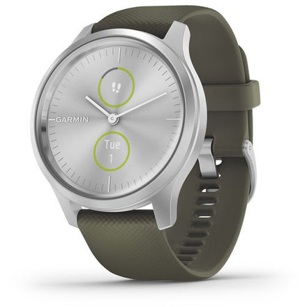 Garmin Vivomove 3 Style Hybrid Smartwatch w/Silicone Band, Moss Green/Silver, 010-02240-01