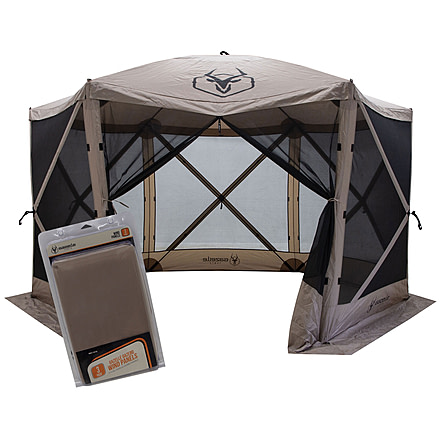 Gazelle G6 6-Sided Portable Gazebo Pop-Up Hub Screen Tent, 3 Pack of Wind Panels, Desert Sand, 8-Person, GK908