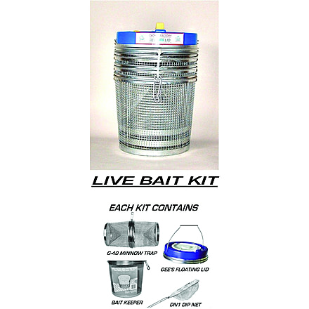 Gees Floating Complete Bait Kit With Trap Bait Keeper Lid &amp; Net, Assorted lid colors, G-40KIT