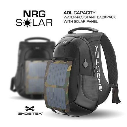 GHOSTEK NRG Solar Backpack, Black, Black, 1 Year Mfg Warranty, GHO-98590