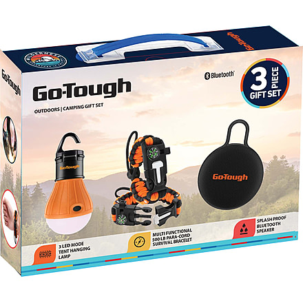 Go-Tough 3 Piece Camping Gift Set - Splashroof Wireless Speaker, Watch, 3 Led Mode Tent Lamp, Multicolor, Small, GT7015