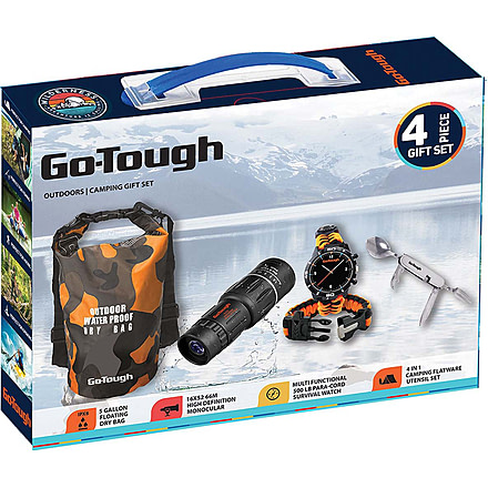 Go-Tough 4 Piece Camping Gift Set - Monocular, Dry Bag, Watch, Fork/Spoon/Knife, Multicolor, SMALL, GT7000